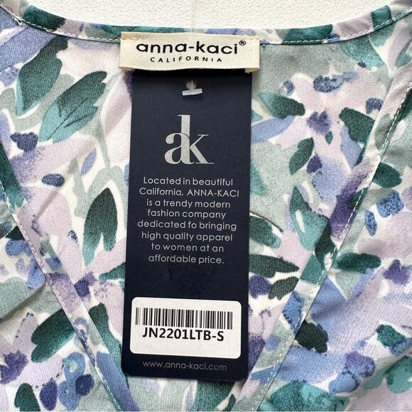 Anna-Kaci Dress Lavender Green Floral Flutter Short Sleeve Tiered Boho Small - Picture 2 of 15